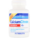 21st Century, Calcium Citrate Maximum + D3, 75 Tablets - The Supplement Shop
