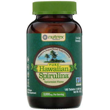 Nutrex Hawaii, Pure Hawaiian Spirulina, Spearmint, 1,000 mg, 180 Tablets