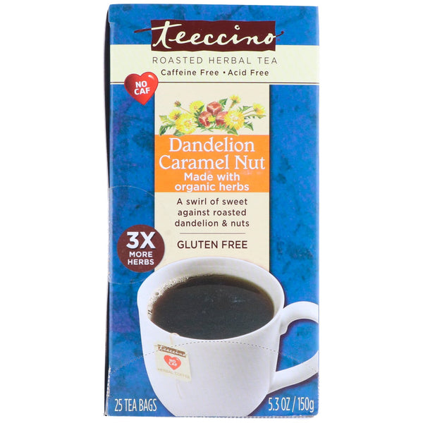 Teeccino, Roasted Herbal Tea, Dandelion Caramel Nut, Caffeine Free, 25 Tea Bags, 5.3 oz (150 g) - The Supplement Shop