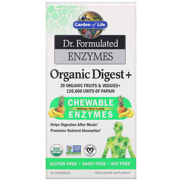 Garden of Life, Dr. Formulated Enzymes, Organic Digest +, Tropical Fruit Flavor, 90 Chewables - The Supplement Shop