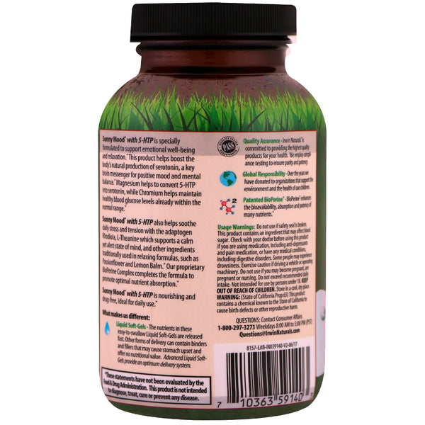 Irwin Naturals, Sunny Mood with 5-HTP, Plus Vitamin D3, 80 Liquid Soft-Gels - The Supplement Shop