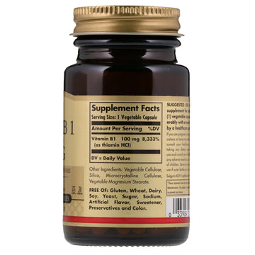 Solgar, Vitamin B1, 100 mg, 100 Vegetable Capsules