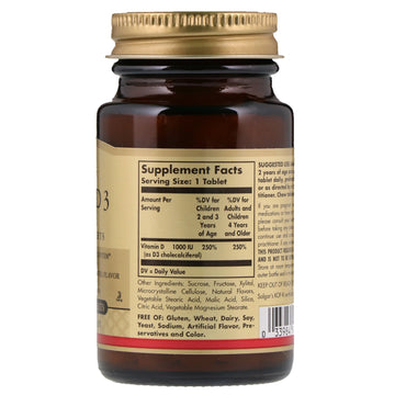Solgar, Vitamin D3, Natural Strawberry Banana Swirl, 25 mcg (1,000 IU), 100 Chewable Tablets