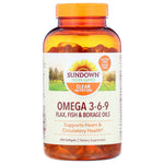 Sundown Naturals, Omega 3-6-9 Flax, Fish & Borage Oils, 200 Softgels - The Supplement Shop