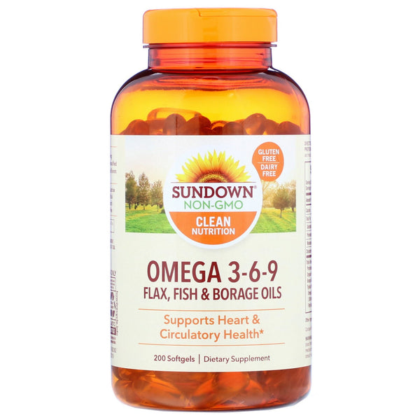 Sundown Naturals, Omega 3-6-9 Flax, Fish & Borage Oils, 200 Softgels - The Supplement Shop