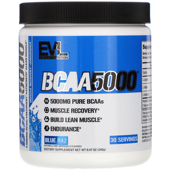 EVLution Nutrition, BCAA5000, Blue Raz, 8.47 oz (240 g) - The Supplement Shop