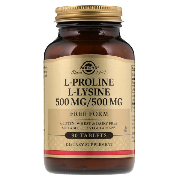 Solgar, L-Proline & L-Lysine, 90 Tablets - The Supplement Shop