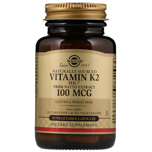 Solgar, Naturally Sourced Vitamin K2, 100 mcg, 50 Vegetable Capsules - The Supplement Shop
