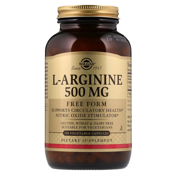Solgar, L-Arginine, Free Form, 500 mg, 250 Vegetable Capsules - The Supplement Shop