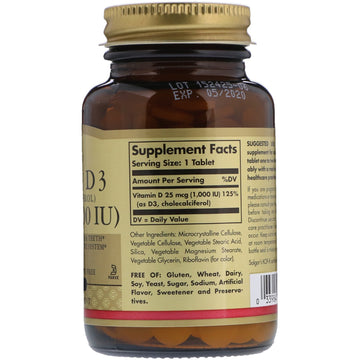Solgar, Vitamin D3, 25 mcg (1,000 IU), 180 Tablets