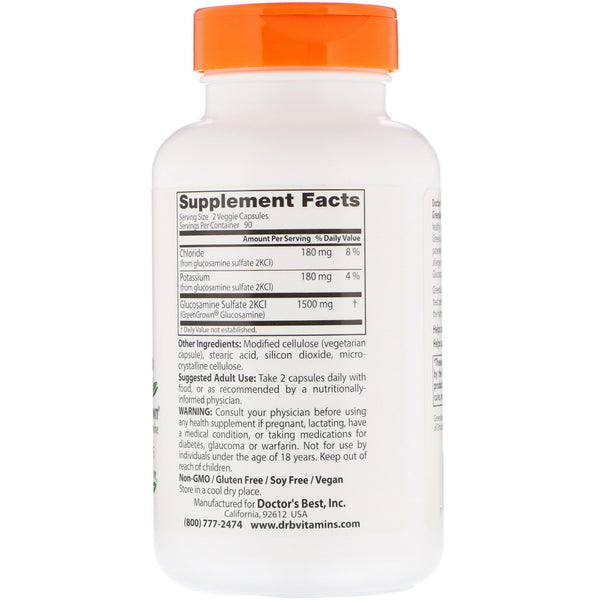 Doctor's Best, Vegan Glucosamine Sulfate with GreenGrown Glucosamine, 750 mg, 180 Veggie Caps - The Supplement Shop