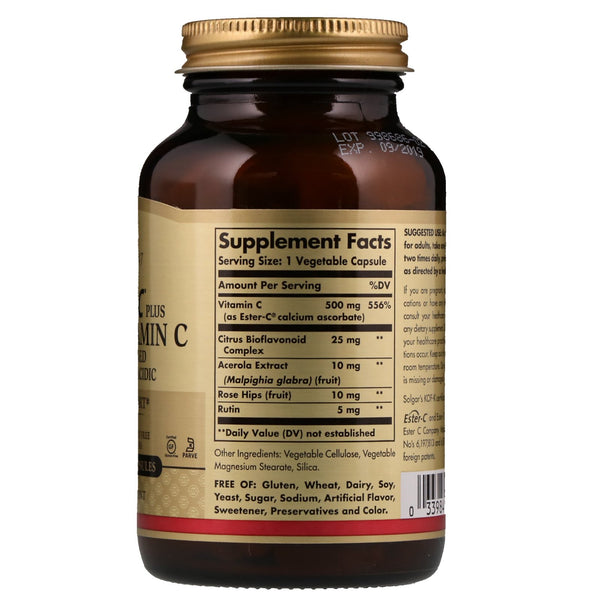 Solgar, Ester-C Plus, Vitamin C, 500 mg, 100 Vegetable Capsules - The Supplement Shop