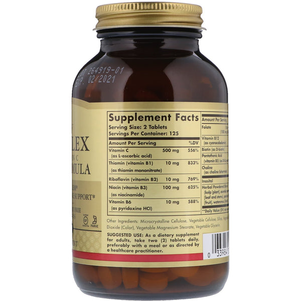 Solgar, B-Complex with Vitamin C Stress Formula, 250 Tablets - The Supplement Shop