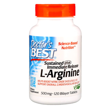 Doctor's Best, Sustained Plus Immediate Release L-Arginine, 500 mg, 120 Bilayer Tablets