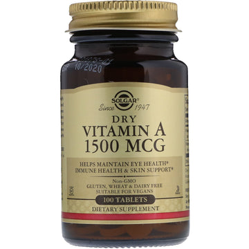 Solgar, Dry Vitamin A, 1,500 mcg, 100 Tablets