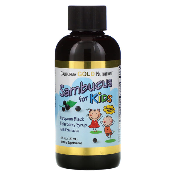 California Gold Nutrition, Sambucus for Kids, European Black Elderberry Syrup with Echinacea, 4 fl oz (120 ml) - The Supplement Shop
