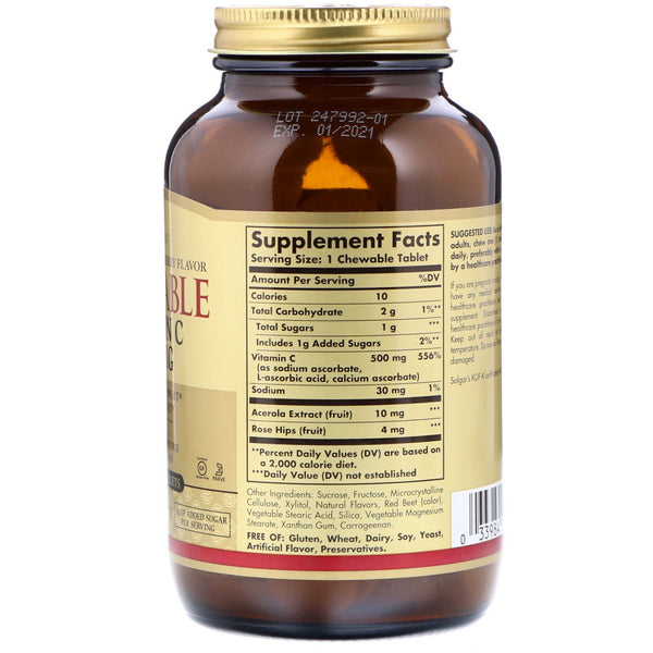 Solgar, Chewable Vitamin C, Natural Cran-Raspberry Flavor, 500 mg, 90 Chewable Tablets - The Supplement Shop