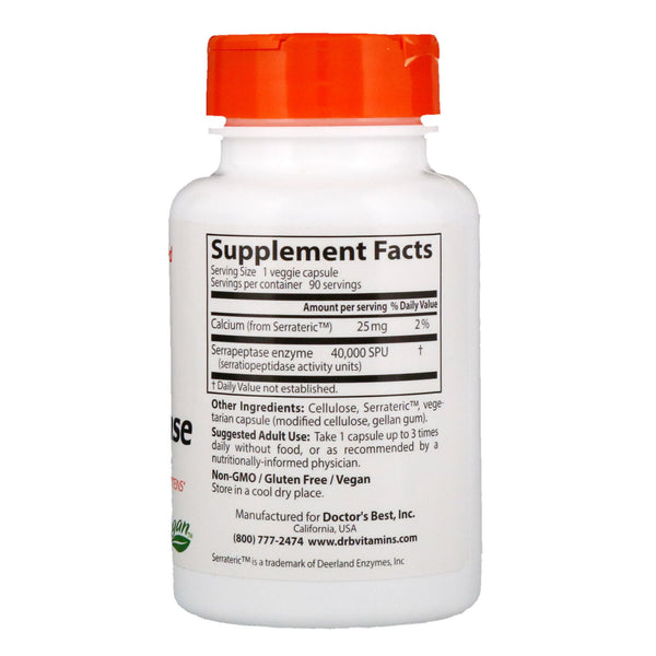 Doctor's Best, Serrapeptase, 40,000 SPU, 90 Veggie Caps - The Supplement Shop