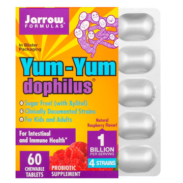 Jarrow Formulas, Yum-Yum Dophilus Sugar-Free!, Natural Raspberry Flavor, 60 Chewable Tablets