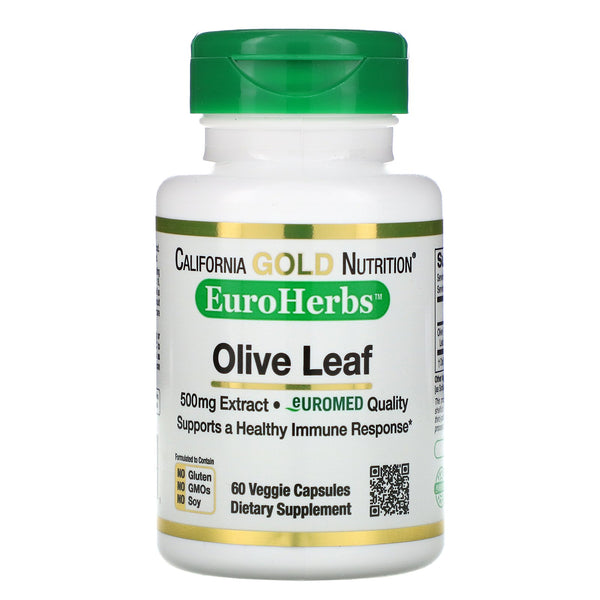 California Gold Nutrition, Olive Leaf Extract, EuroHerbs, European Quality, 500 mg, 60 Veggie Capsules - The Supplement Shop