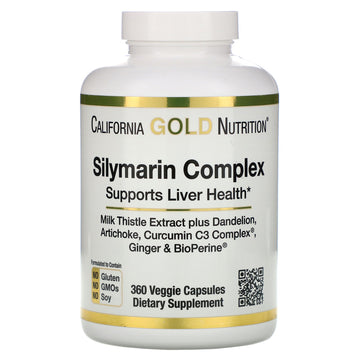 California Gold Nutrition, Silymarin Complex, Liver Health, Milk Thistle, Curcumin, Artichoke, Dandelion, Ginger, Black Pepper, 360 Veggie Capsules