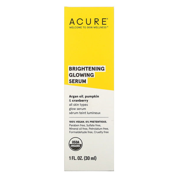 Acure, Brilliantly Brightening, Glowing Serum, 1 fl oz (30 ml) - The Supplement Shop