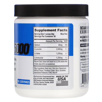 EVLution Nutrition, BCAA5000, Blue Raz, 8.47 oz (240 g)