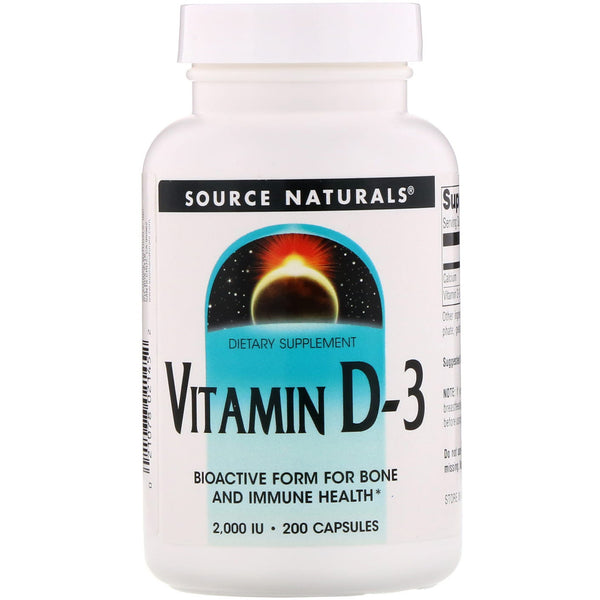Source Naturals, Vitamin D-3, 2,000 IU, 200 Capsules - The Supplement Shop