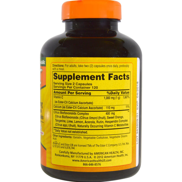 American Health, Ester-C with Citrus Bioflavonoids, 500 mg , 240 Capsules - The Supplement Shop