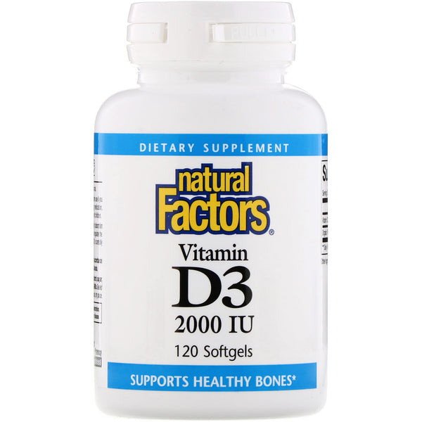 Natural Factors, Vitamin D3, 2000 IU, 120 Softgels - The Supplement Shop