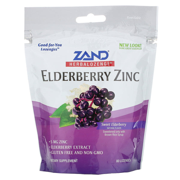 Zand, Herbalozenge, Elderberry Zinc, Sweet Elderberry, 80 Lozenges - The Supplement Shop