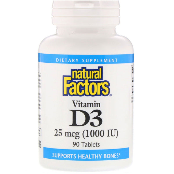 Natural Factors, Vitamin D3, 25 mcg (1,000 IU), 90 Tablets - The Supplement Shop