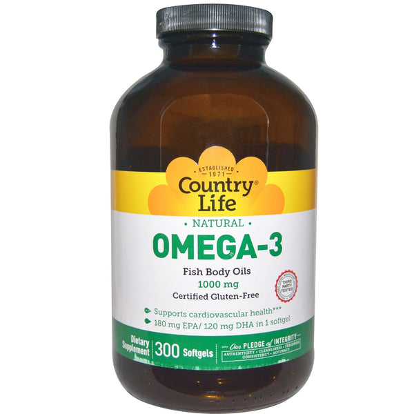 Country Life, Natural Omega-3, 1,000 mg, 300 Softgels - The Supplement Shop