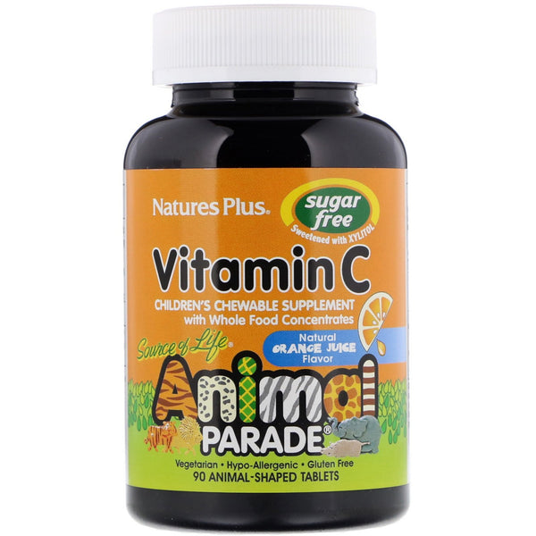 Nature's Plus, Source of Life, Animal Parade, Vitamin C, Children's Chewable Supplement, Sugar Free, Natural Orange Juice Flavor, 90 Animal-Shaped Tablets - The Supplement Shop