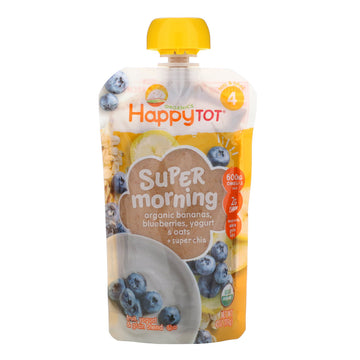 Happy Family Organics, Happy Tot, Super Morning, For 2+ Years, Organic Bananas, Blueberries, Yogurt, Oats & Chia , 4 oz (113 g)