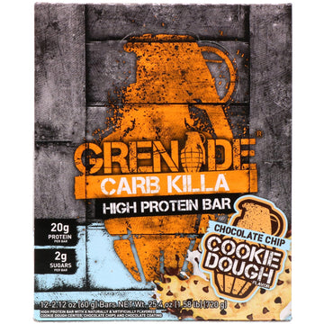 Grenade, Carb Killa, High Protein Bar, Chocolate Chip Cookie Dough, 12 Bars, 2.12 oz (60 g) Each