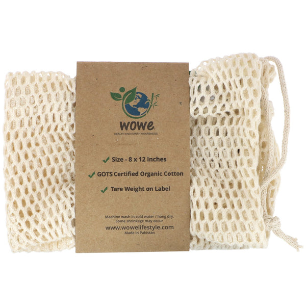 Wowe, Certified Organic Cotton Mesh Bag, 1 Bag, 8 in x 12 in - The Supplement Shop