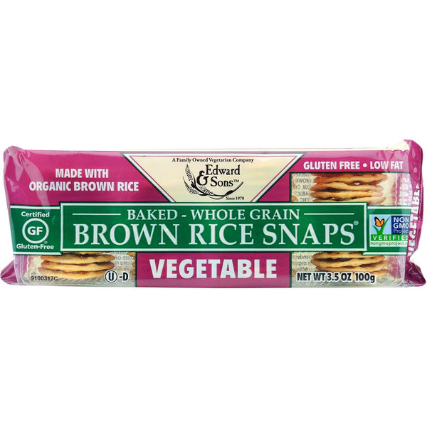 Edward & Sons, Baked Whole Grain Brown Rice Snaps, Vegetable, 3.5 oz (100 g) - The Supplement Shop