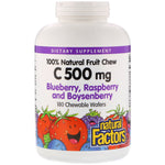 Natural Factors, 100% Natural Fruit Chew Vitamin C, Blueberry, Raspberry and Boysenberry, 500 mg, 180 Chewable Wafers - The Supplement Shop