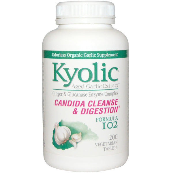 Kyolic, Formula 102, Aged Garlic Extract, Candida Cleanse & Digestion, 200 Vegetarian Tablets - The Supplement Shop