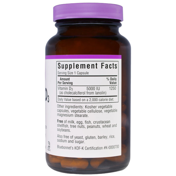 Bluebonnet Nutrition, Vitamin D3, 5,000 IU, 120 Vegetable Capsule - The Supplement Shop