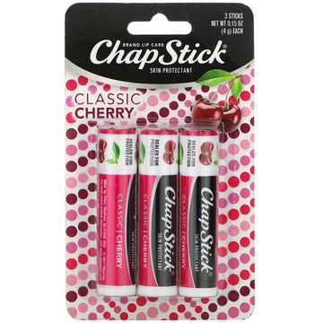 Chapstick, Lip Care Skin Protectant, Classic Cherry, 3 Sticks, 0.15 oz (4 g) Each