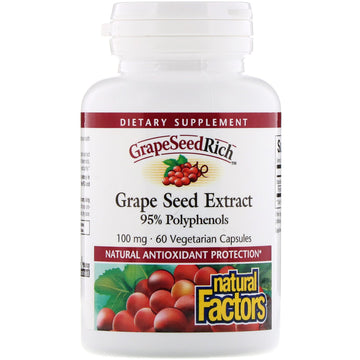 Natural Factors, Grape Seed Extract, 95% Polyphenols, 100 mg, 60 Vetegarian Capsules