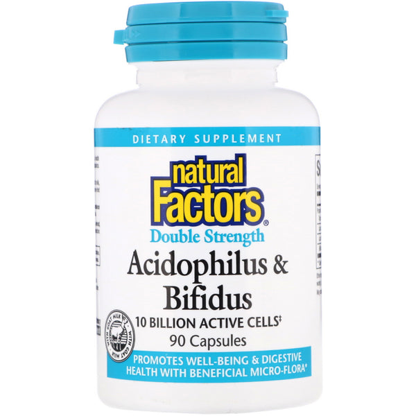 Natural Factors, Acidophilus & Bifidus, Double Strength, 10 Billion Active Cells, 90 Capsules - The Supplement Shop