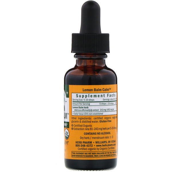 Herb Pharm, Kids Organic Lemon Balm Calm, Alcohol Free, 1 fl oz (30 ml) - The Supplement Shop