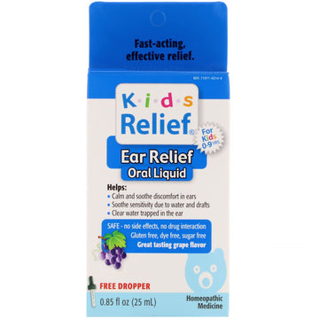 Homeolab USA, Kids Relief, Ear Relief Oral Liquid, Grape Flavor, For Kids 0-9 Yrs, 0.85 fl oz (25 ml)