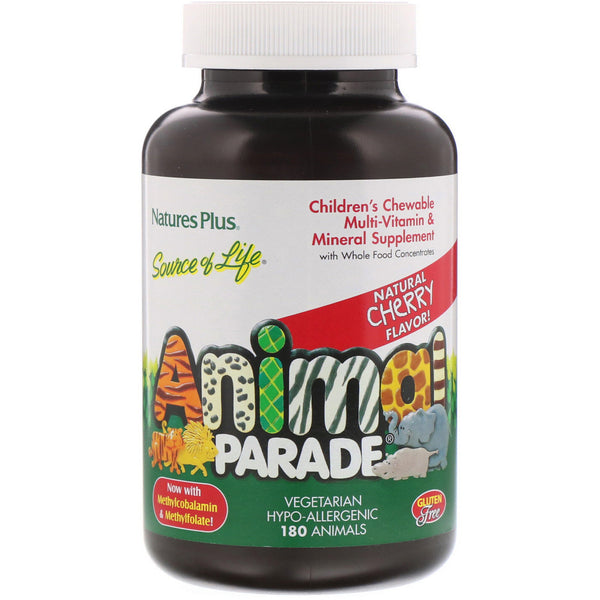 Nature's Plus, Source of Life, Animal Parade, Children's Chewable Multi-Vitamin and Mineral Supplement, Natural Cherry Flavor, 180 Animals - The Supplement Shop