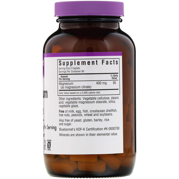 Bluebonnet Nutrition, Magnesium Citrate, 400 mg, 120 Caplets - The Supplement Shop