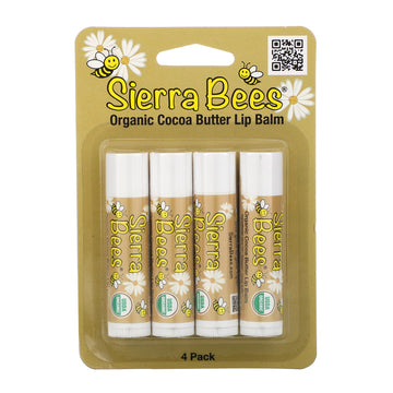 Sierra Bees, Organic Lip Balms, Cocoa Butter, 4 Pack, .15 oz (4.25 g) Each