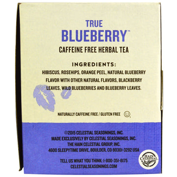 Celestial Seasonings, Herbal Tea, Caffeine Free, True Blueberry, 20 Tea Bags, 1.6 oz (45 g)
